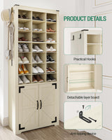 Hzuaneri Shoe Storage Cabinet with Doors, 30 Pairs Free Standing Closet Organizer, 8.8" Widened Cell Wood Shoe Shelves, 10 Tiers Vertical Shoe Rack for Entryway, Bedroom, Rustic White SR20914X Hzuaneri