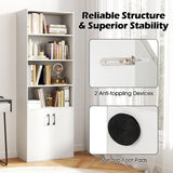 IFANNY 4 Shelf Bookcase with Doors, 70'' Tall Bookshelves and Bookcases, Vertical Bookshelf Tower, Wood Storage Shelves, Modern Book Shelf for Bedroom, Living Room, Home Office (White, 70''H) IFANNY