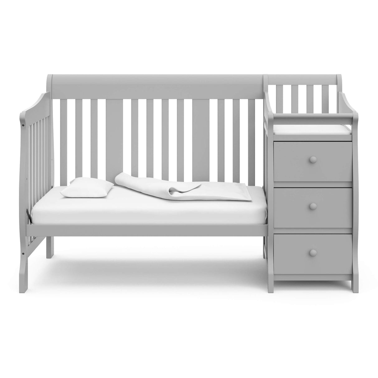 Storkcraft Portofino 5-in-1 Convertible Crib and Changer Combo (Pebble Gray) – Changing-Table with Storage Drawer, Converts to Toddler Full-Size Bed, Daybed Storkcraft