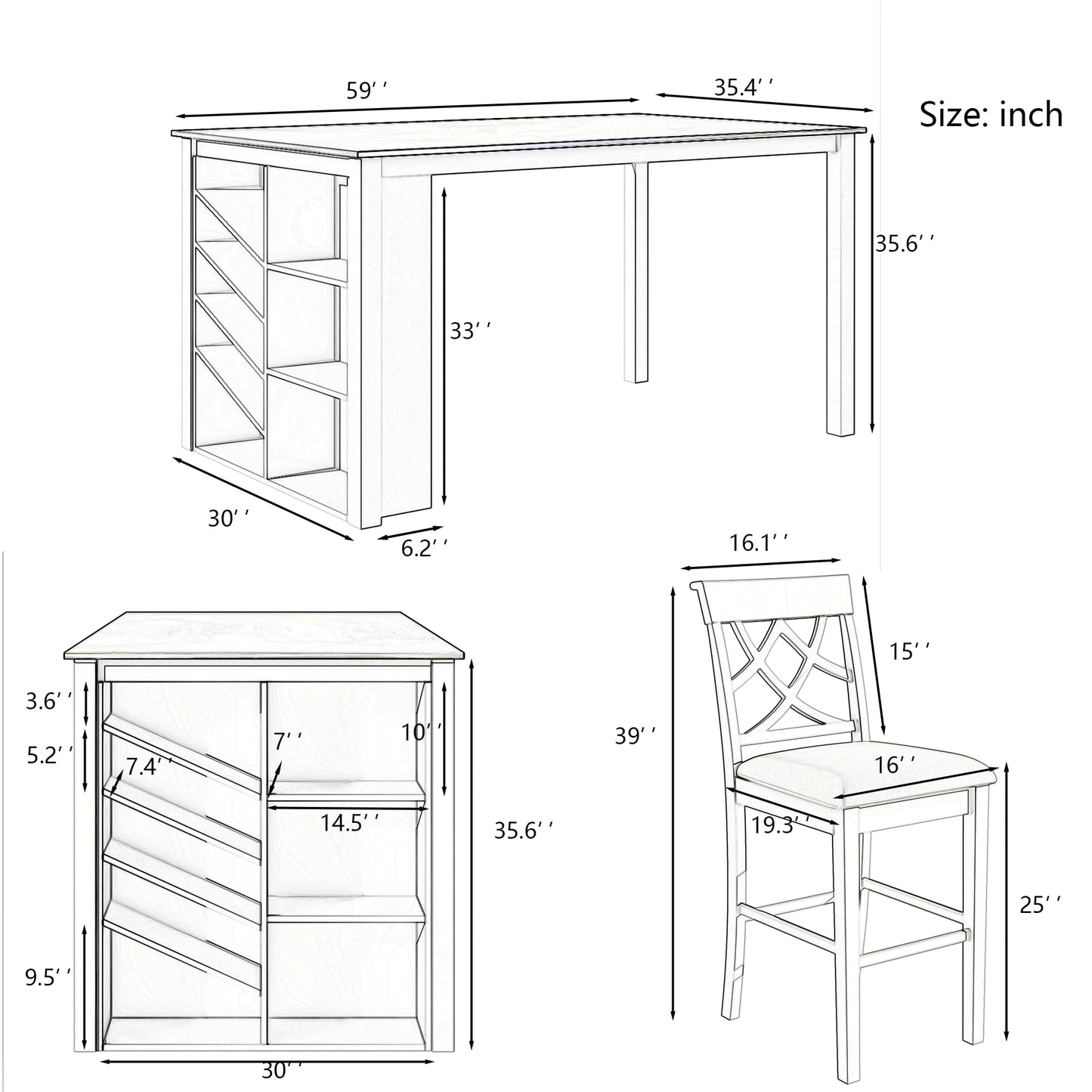 Harper & Bright Designs 5-Piece White Counter Height Dining Set with Wine Rack and Upholstered Chairs - WoodArtSupply