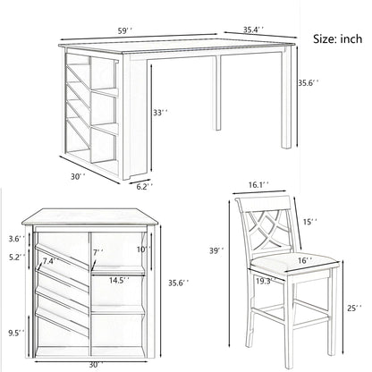 Harper & Bright Designs 5-Piece White Counter Height Dining Set with Wine Rack and Upholstered Chairs - WoodArtSupply