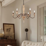 Fminlla French Country Chandelier 6-Lights Vintage Farmhouse Candle Style Chandelier Rustic Handmade Distressed Wood Chandelier for Dining Room Light Fixture, Living Room, Bedroom,Kitchen, E12 Fminlla