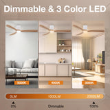 Hoenofly Smart 52” Wood Flush Mount Ceiling Fans with Lights and Remote,Quiet DC Motor,Outdoor Indoor Ultra Low Profile Ceiling Fan works with Alexa WIFI APP,Modern White Ceiling Fan for Bedroom Patio Hoenofly