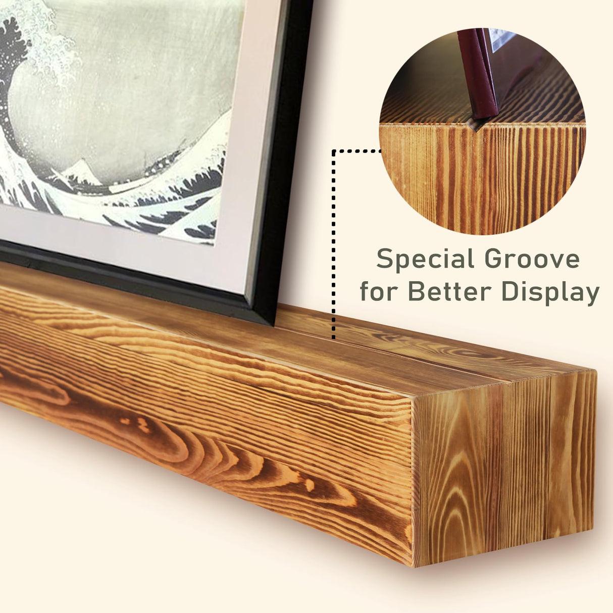 60 Inch Fireplace Mantel, Farmhouse Floating Fireplace Mantle, Wall Mounted Solid Rustic Wood Shelf, with Groove for Better Fireplace Decor and Frame Display (60" W x 8" D x 6" H) cenleoha