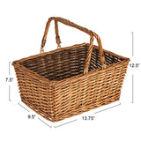 Household Essentials Woven Market Basket, Handwoven Willow Weave, Stylish Handles with Durable Metal Anchors, Classic and Versatile, Attractive, Spacious, Lightweight, Brown Stain Household Essentials