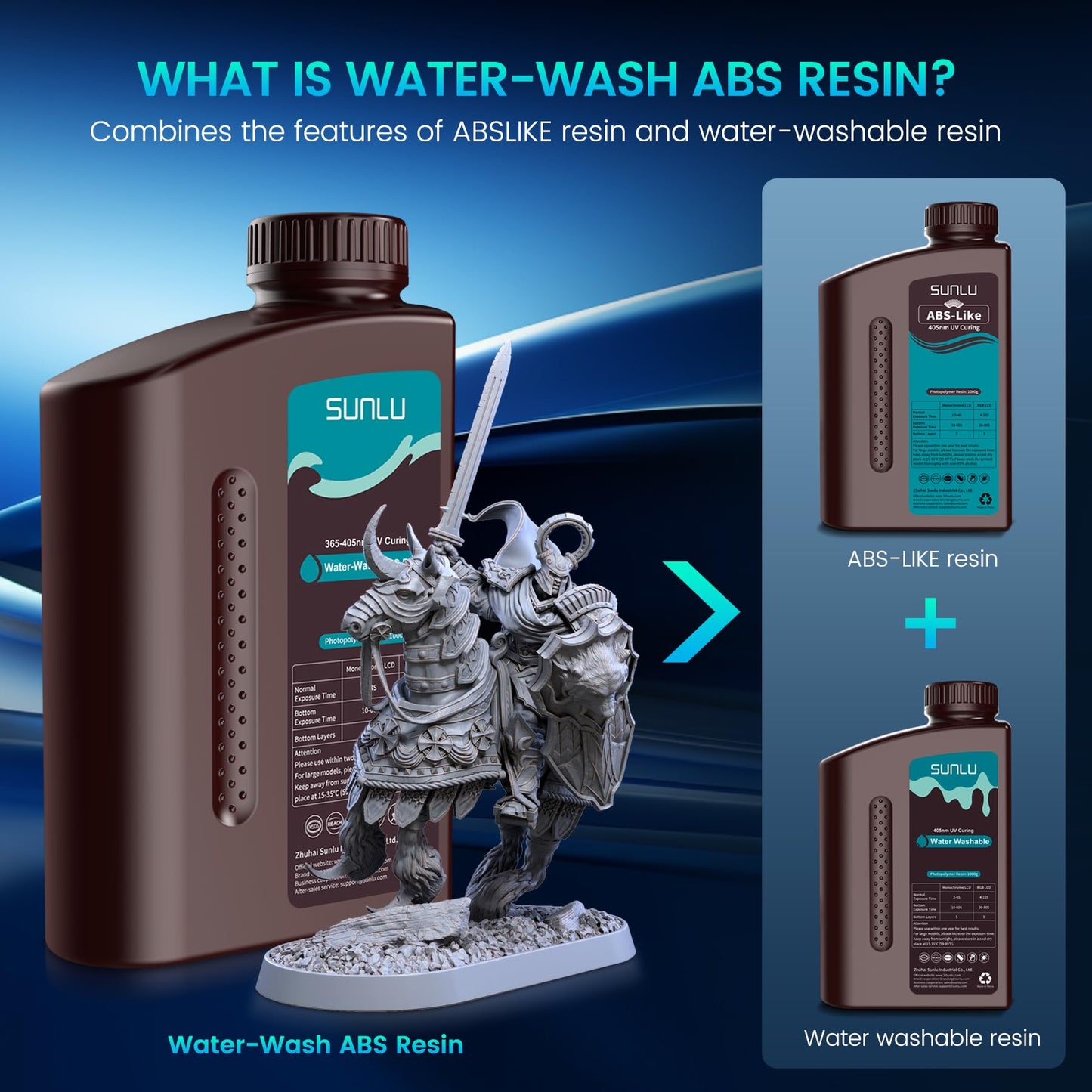 SUNLU 1000g Water-Wash ABS Resin, Combines features of ABSLIKE Resin & Water Washable Resin, Non Brittle, High Precision, Low Shrinkage, Fast Curing 3D Resin for LCD DLP SLA 3D Printers, 1KG Grey