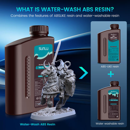 SUNLU 1000g Water-Wash ABS Resin, Combines features of ABSLIKE Resin & Water Washable Resin, Non Brittle, High Precision, Low Shrinkage, Fast Curing 3D Resin for LCD DLP SLA 3D Printers, 1KG Grey