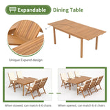 OC Orange-Casual 7 Piece Patio Dining Set, Outdoor Acacia Wood Furniture Set w/Extendable Rectangular Table and 6 Foldable Reclining Chair, FSC Certified, for Deck Garden Backyard, Beige OC Orange-Casual