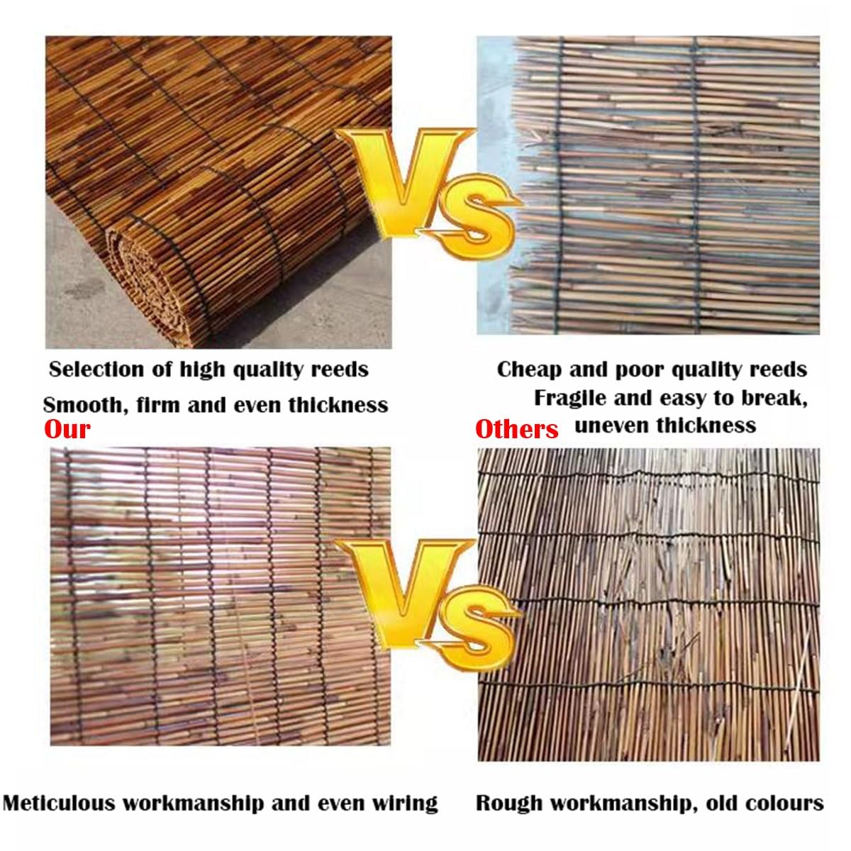 VELLOW Retro Bamboo Roll-Up Shades - Cordless Decorative Blinds for Indoor & Outdoor Privacy VELLOW