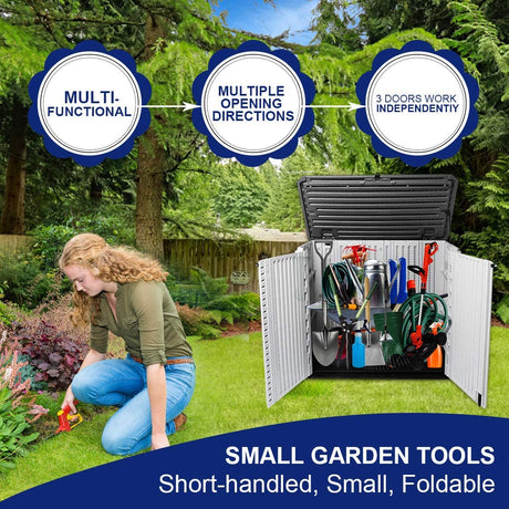 KINYING Outdoor Storage Shed - Horizontal Storage Box Waterproof for Garden, Patios, Backyards, Multi-Opening Door for Easy Storage of Bike, Garbage Cans, Tools, Lawn Mower, Off-White, 26 Cubic Feet KINYING