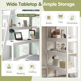 KOTEK Twin Loft Bed with Desk & Storage Shelves, Solid Wood Loft Bed Frame with Bookcase, Ladder, Guardrails, Twin Size Loft Bed for Kids, Teens, Drom, Apartment (White) KOTEK