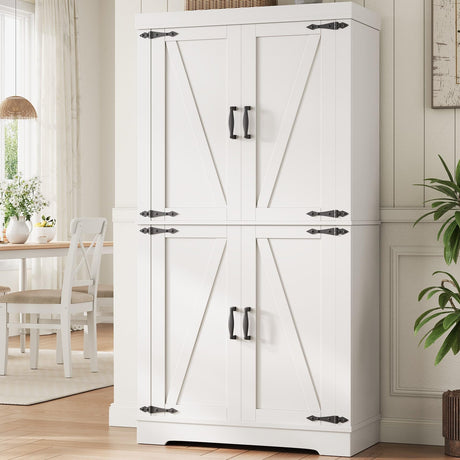 Pantry Cabinet,68'' Kitchen Pantry Storage Cabinet with 4 Doors and Adjustable Shelves, Farmhouse Tall Food Large Wood Pantry Storage Furniture for Kitchen Dining Room,White Jocoevol