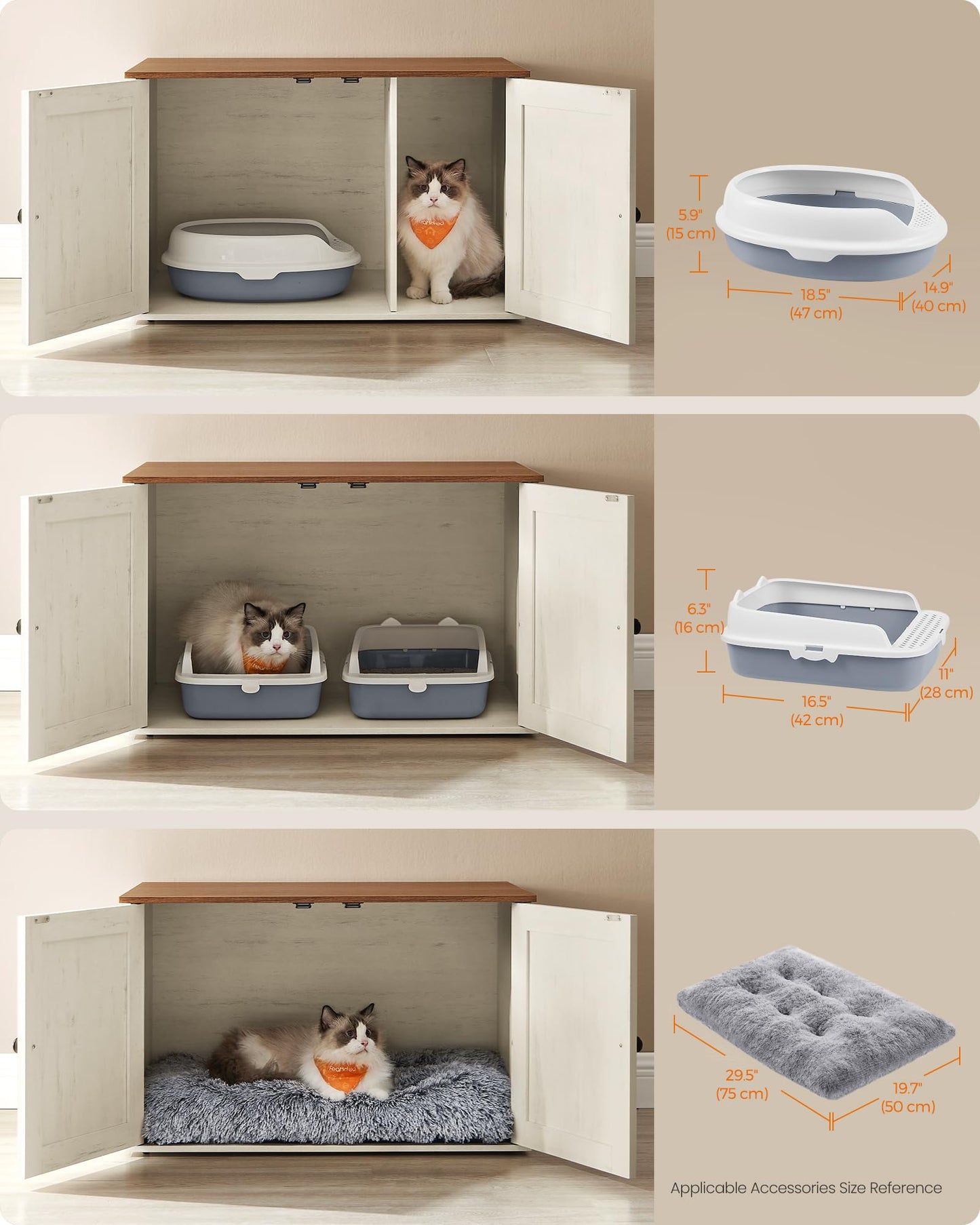 Feandrea Cat Litter Box Enclosure, Litter Box Furniture Hidden with Removable Divider, Indoor Cat House, End Table, 31.5 x 20.9 x 19.7 Inches, Honey Brown and Rustic White UPCL002P01 - WoodArtSupply