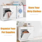 Giantex Kitchen Trash Cabinet, Kitchen Island with Tilt Out Garbage Bin, Rubber Wood Countertop, Large Cabinet, 2 Drawers, Adjustable Shelf, Recycling Can Holder Organizer (White) Giantex