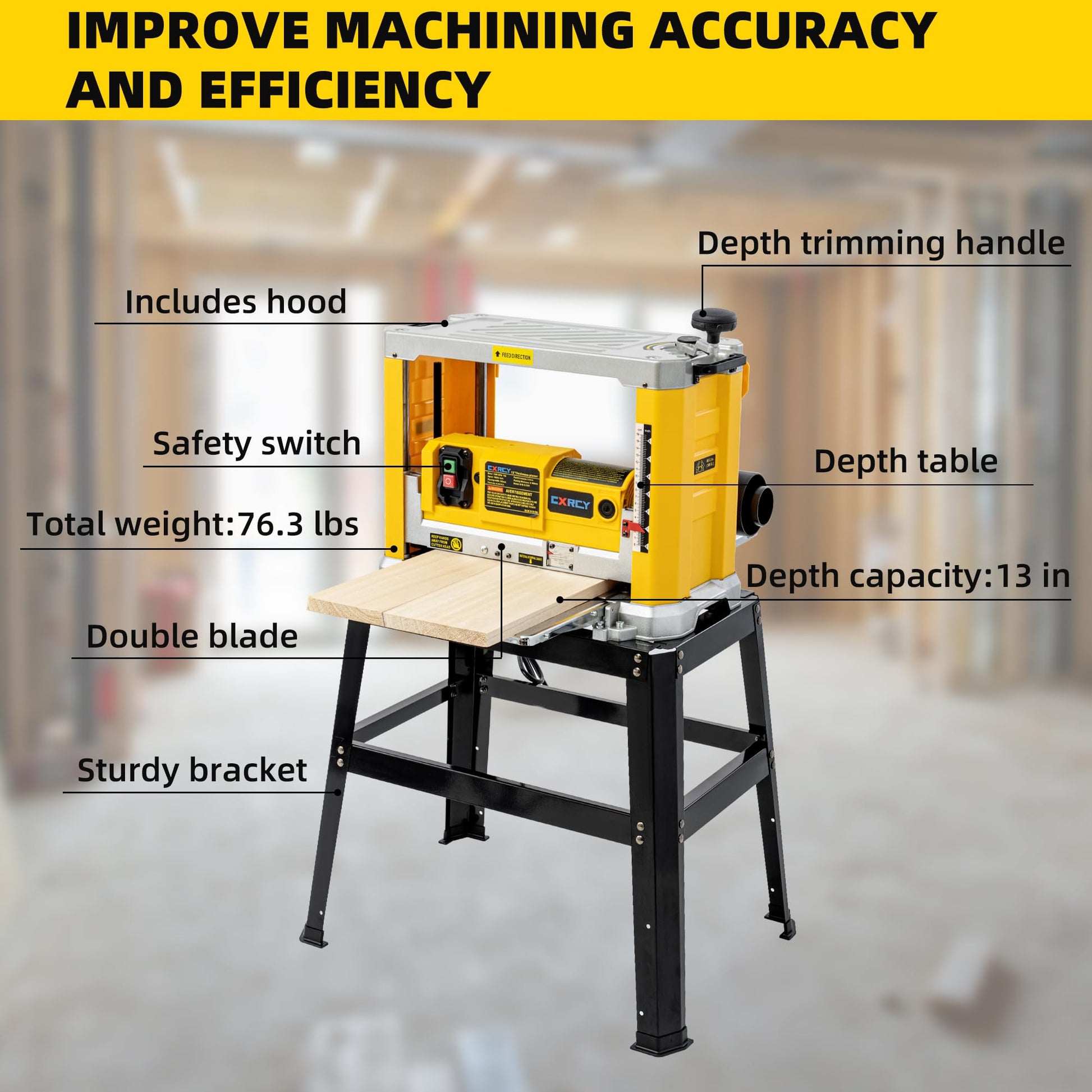 Benchtop Planer, Three-Solid Steel Blade Benchtop Thickness Planer, 20,000 RPM, 15-Amp, Corded, Dust removal system (Planer with Stand) - WoodArtSupply