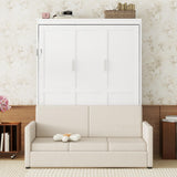 P PURLOVE Queen Wood Murphy Bed with Sofa, Wall Bed Without Slats, No Box Spring Needed (White) P PURLOVE