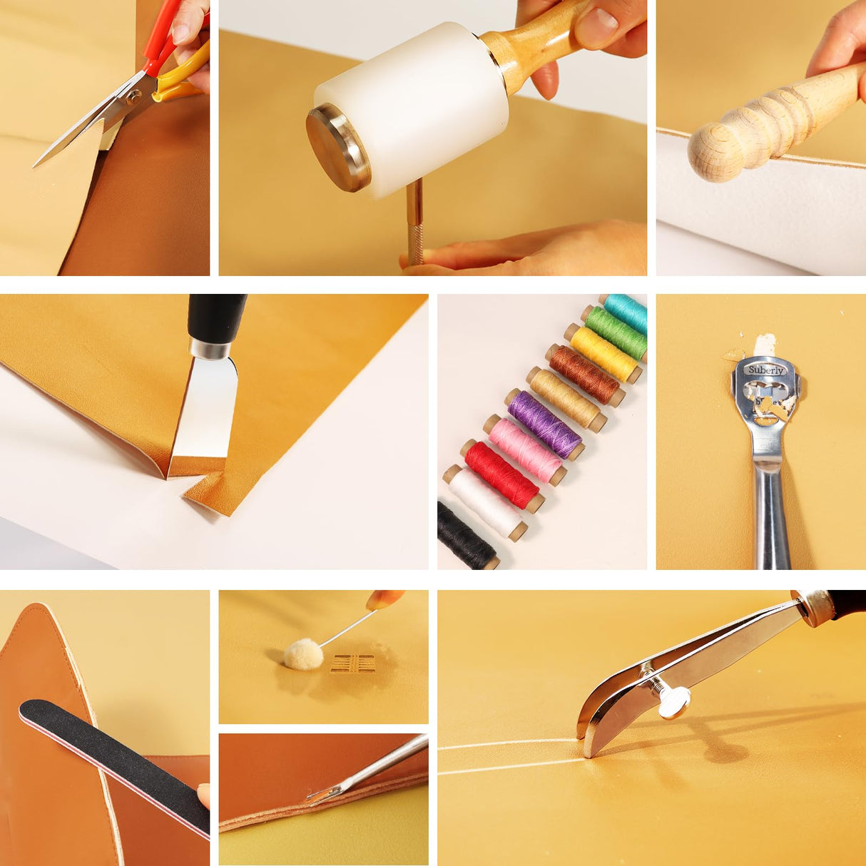 Leather Working Tools Craft Kit for Carving Stamping Sewing Punching Cutting with Storage Bag Professional Leather Tooling kit for DIY Crafting TEKCHIC