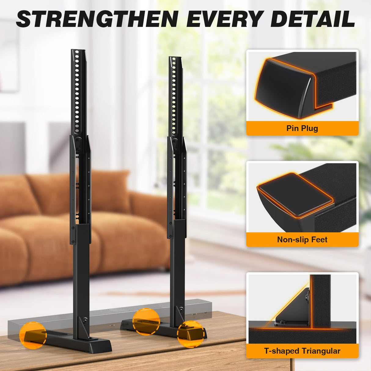 5Rcom Universal TV Stand, Large TV Legs for 37-86 Inch Flat Curved TVs with Cable Management, 6 Height Adjustment Table Top TV Mount Stand Up to 150lbs, Black 5Rcom