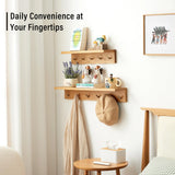 Rsuwiz Wall Hooks with Shelf Oak Wood Coat Rack Shelf Wall Mounted, Entryway Shelf with 6 Metal Hangers for Clothes Hats Towel for Bathroom, Bedroom, Living Room (Natural, 27.5 inches) Rsuwiz