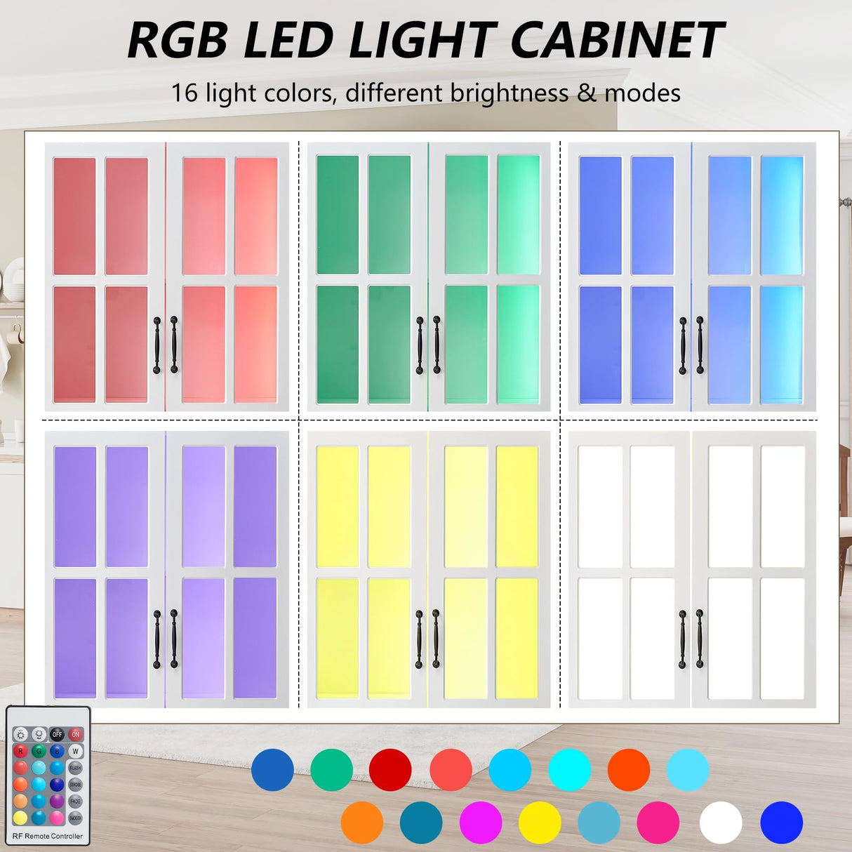 LUXOAK 71" White LED Storage Cabinet with Adjustable Shelves & 4 Doors - Perfect for Home Office, Dining Room, or Kitchen LUXOAK