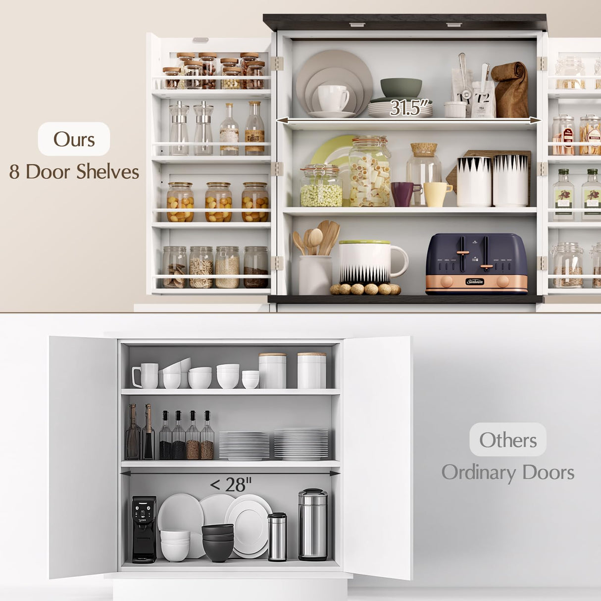 OtterOasis 72" Tall Pantry Cabinet, 31.5" W Larger Farmhouse Kitchen Pantry Cabinet with Barn Doors, Hidden Drawer and 4 Shelves, Wood Versatile Storage Cabinet for Kitchen, Dining Room, Living Room OtterOasis