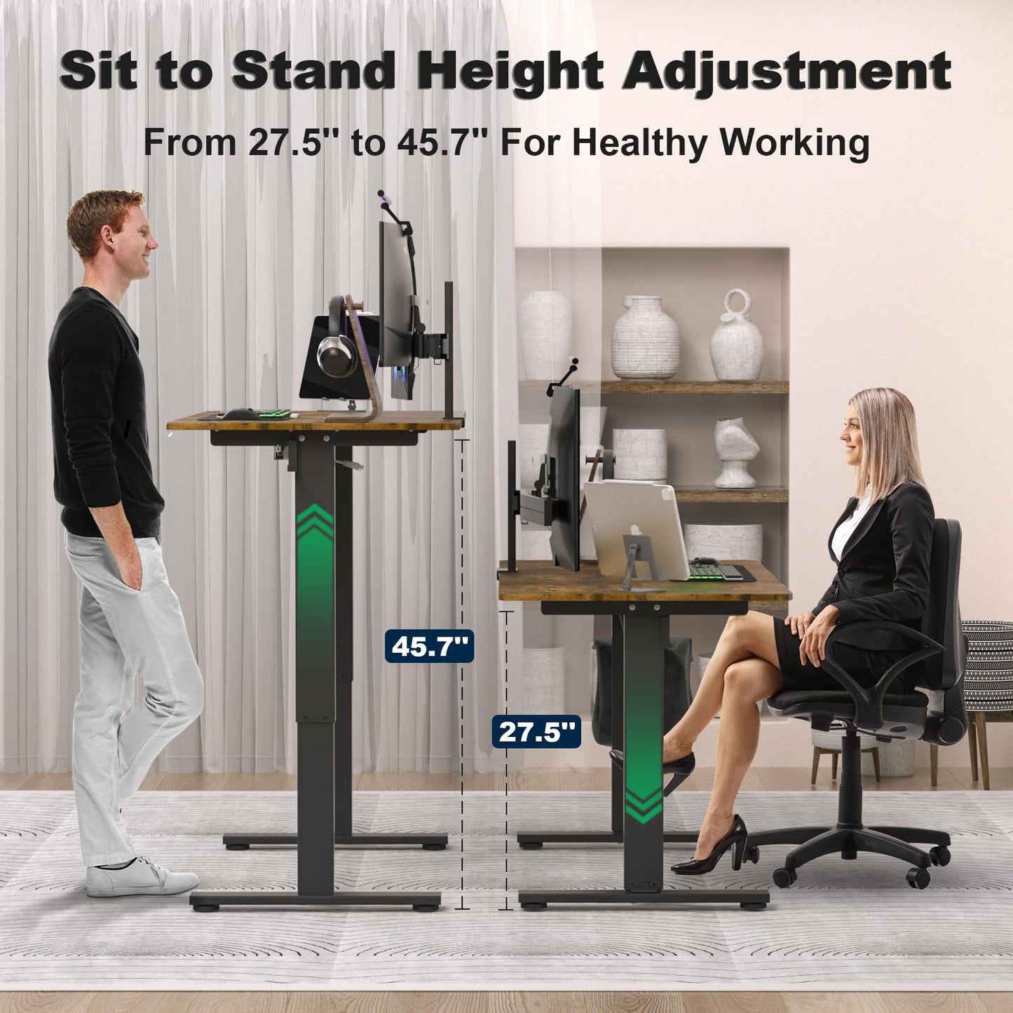 Kingant Electric Adjustable Height Standing Desk,48 * 24 Inches Sit Stand Up Computer Desk with Memory Preset,Home Office Workstation Gaming Rising Desk(Rustic Brown) - WoodArtSupply