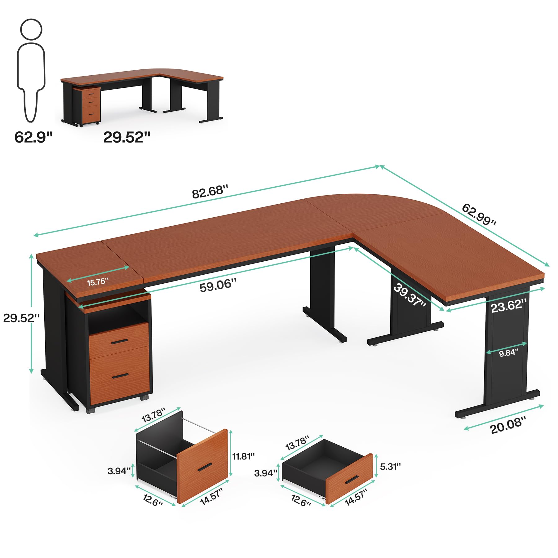 Tribesigns L-Shaped Executive Desk, Large Office Desk with 3-Drawer File Cabinet, Industrial Corner Computer Desk with Drawers, Business Furniture Desk Workstation for Home Office (Dark Walnu - WoodArtSupply