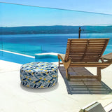 LVTXIII Outdoor/Indoor Inflatable Stool Ottoman, All Weather Patio Footrest Pouf, Portable Round Ottoman for Patio Garden, Camping or Home, D21xH9 Inches, Blue Leaves LVTXIII