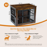 Gardner Pet Dog Crate Furniture for Medium Dogs, 32.7 Inch Dog Kennel Indoor, Wooden Dog Cage End Table with 2 Removable Bowls, Heavy Duty Dog Crate, Rustic Brown Gardner Pet