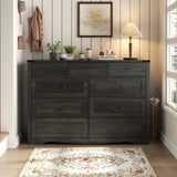 Gyfimoie Farmhouse 9 Drawers Dresser for Bedroom, Chest of Drawers with Natural Texture, Accent Storage Cabinet for Closet,Living Room (Dark Rustic Oak) Gyfimoie