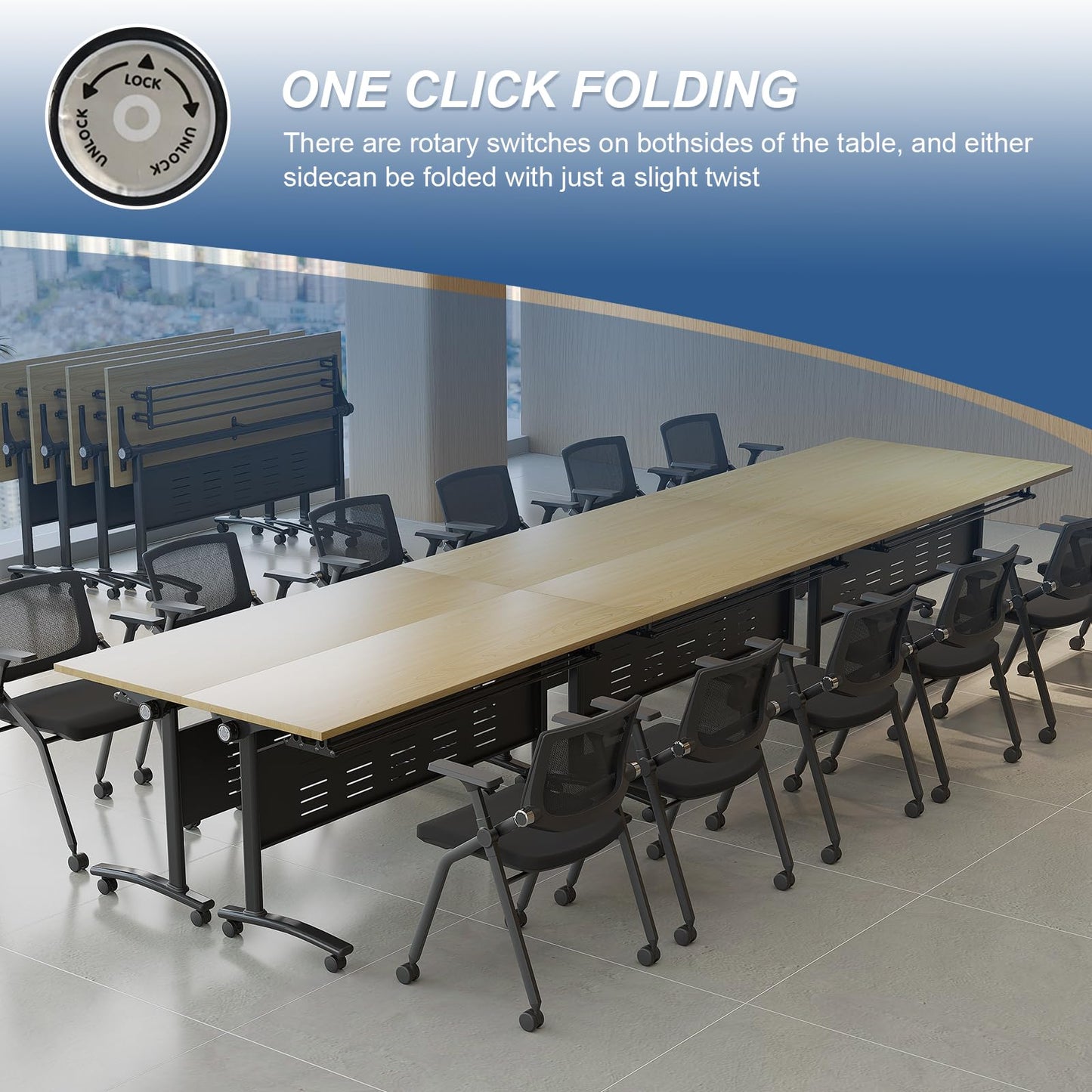 6-Pack Folding Conference Table for 12-16People,Modern Flip Top Training Room Tables with Wheels Save Space Rectangle Office Meeting Table Computer Desk forStudy Writing (6pcs 62.9 * 23.6 * 29.5in)