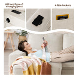 ASHOMELI 99" Convertible Sleeper Sofa Bed,L Shaped with Storage Chaise Pull Out Couch for Living Room,USB and Type-C,Removable Washable Chenille Covers (Beige) ASHOMELI