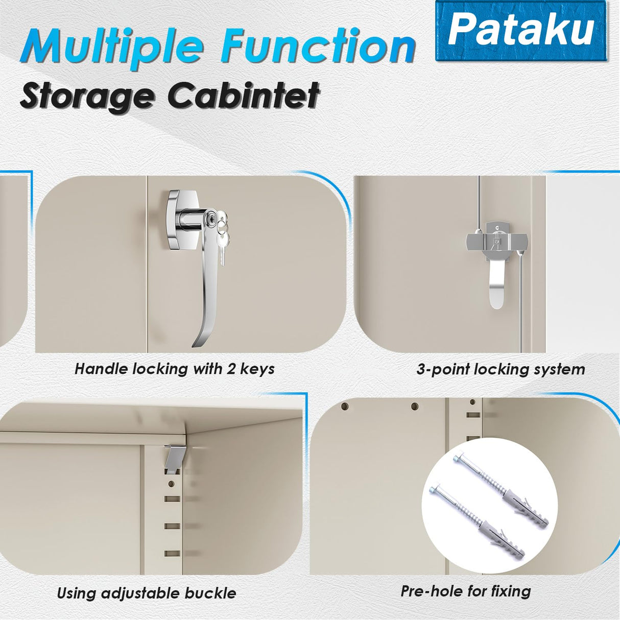 Pataku Metal Storage Cabinet, Garage Cabinet with Doors and Shelves 36" Hx32 Wx16 D, Steel Lockable File Cabinets for Office, Home, Garage, Basement, Industrial, Putty Pataku