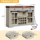 DWVO Farmhouse Wine Bar Cabinet with Power Outlet, 53" Farmhouse Home Bar Cabinet Buffet Cabinets with Wine & Glass Rack for Kitchen, Dining Room, Antique White DWVO
