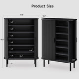 ONBRILL 6-Tier Shoe Cabinet with Sliding Door, Wooden Shoe Storage Cabinet with Adjustable Shelves, Mid-Century Modern Freestanding Shoe Storage Organizer for Entryway, Hallway, Living Room, Black ONBRILL