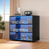 Shoe Storage Box - 3-Tier Wooden Shoe Storage Box with Flip Glass Door - Shoe Organizer Storage Box with RGB Led Light for Up to 9-12 Pairs of Shoes. (3 Tier) LGLRTD