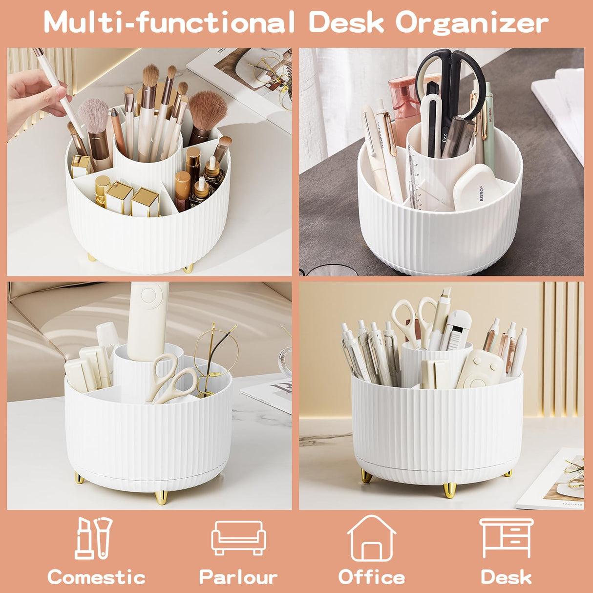 360° Rotate Makeup Brush Holder Organizer, Makeup Organizers Countertop, Makeup organization and Skincare Storage for Vanity, Desktop, Bathroom (White) fanado