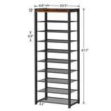 HOOBRO 10 Tier Shoe Rack, Narrow Shoe Storage Organizer with 9 Metal Shelves, Saving Space, Stable and Sturdy, Hold 18-27 Pairs of Shoes, for Entryway, Hallway, Living Room, Rustic Brown BF40XJ01 HOOBRO