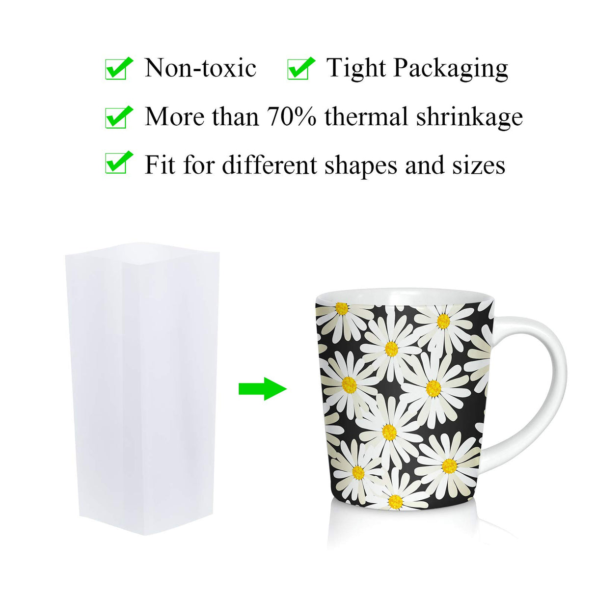 50 Pcs Sublimation Heat Shrink Sublimation Shrink Wraps Film Blanks Wrap Sleeves, White Shrink Wrap Bags Tube, 5 Different Sizes, 9 x 14 Inch, 8 x 8 Inch, 7 x 11 Inch, 5 x 10 Inch, 4 x 3 Inch Zonon