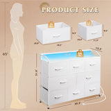 WLIVE Led Dresser for Bedroom, White Dresser TV Stand for Bedroom with LED Lights and Power Outlet, Wide Chest of Drawers for Hallway, 8 Fabric Drawers for Living Room and Entryway, Easy to Assemble WLIVE