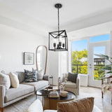 Unicozin 4-Light Black Farmhouse Chandelier, Iron Lantern Pendant Light Rustic Cage Adjustable Height, E26 Base Industrial Hanging Lights for Kitchen Island Dining Room Hallway Foyer Entryway Unicozin