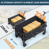 Favoyard Collapsible Wagon Carts Foldable 220L & 360LBS Portable Folding Wagons with All-Terrain Wheels & Brakes Heavy Duty Outdoor Utility Carts for Grocery Camping Shopping Sports Garden Favoyard