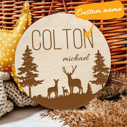 Birth Stat Sign Elk Deer Wooden Engraved Custom Baby Name Sign Girl Nursery Decor Newborn Birth Hospital Photo Prop Personalized Announcement Welcome - WoodArtSupply