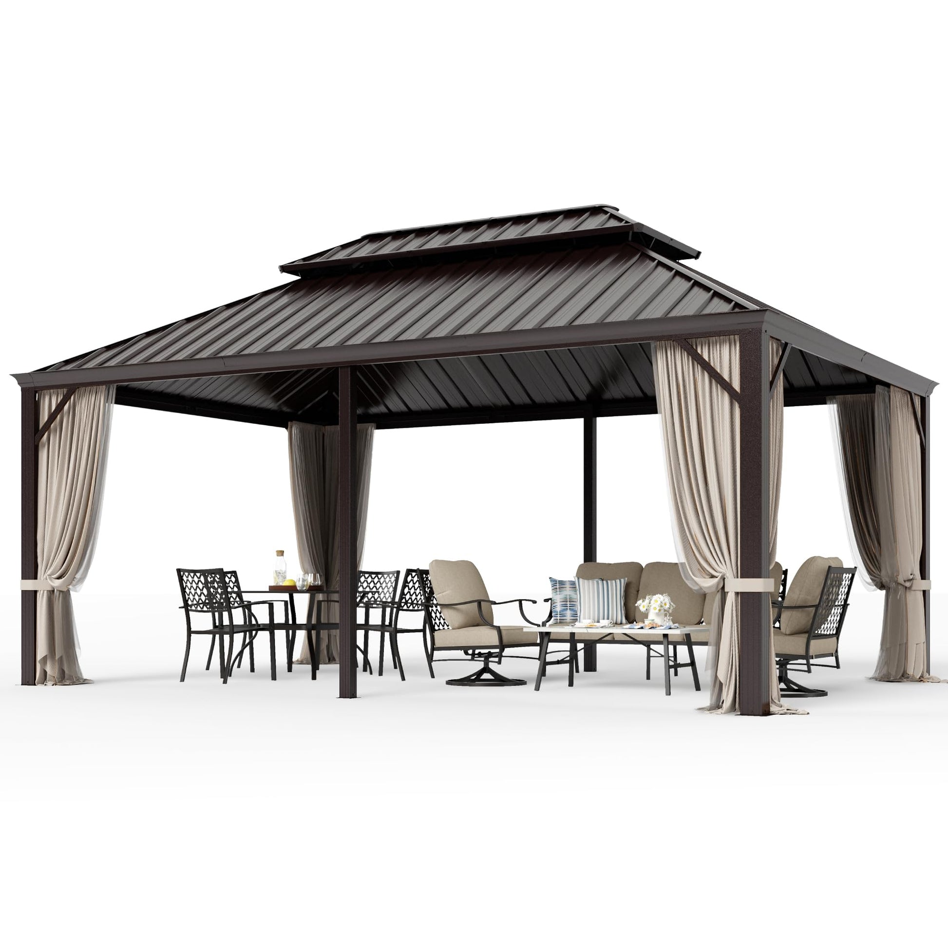 GREEN PARTY 12 X 18ft Hardtop Gazebo with Nettings and Curtains, Heavy Duty Double Roof Galvanized Steel, Outdoor Aluminum Gazebos Pergolas for Patios, Backyard, Deck, Garden, Lawns - WoodArtSupply