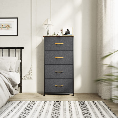 YITAHOME Dresser with 4 Drawers - Fabric Storage Tower, Organizer Unit for Bedroom, Living Room, Hallway, Closets - Sturdy Steel Frame, Wooden Top & YITAHOME