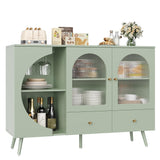 FACBOTALL Coffee Bar Cabinet, Buffet Sideboard Cabinet with 2 Drawers and Fluted Glass Door, Wine Bar Cabinet for Kitchen, Dining Room, Living Room, Modern Kitchen Storage Cabinet Green FACBOTALL