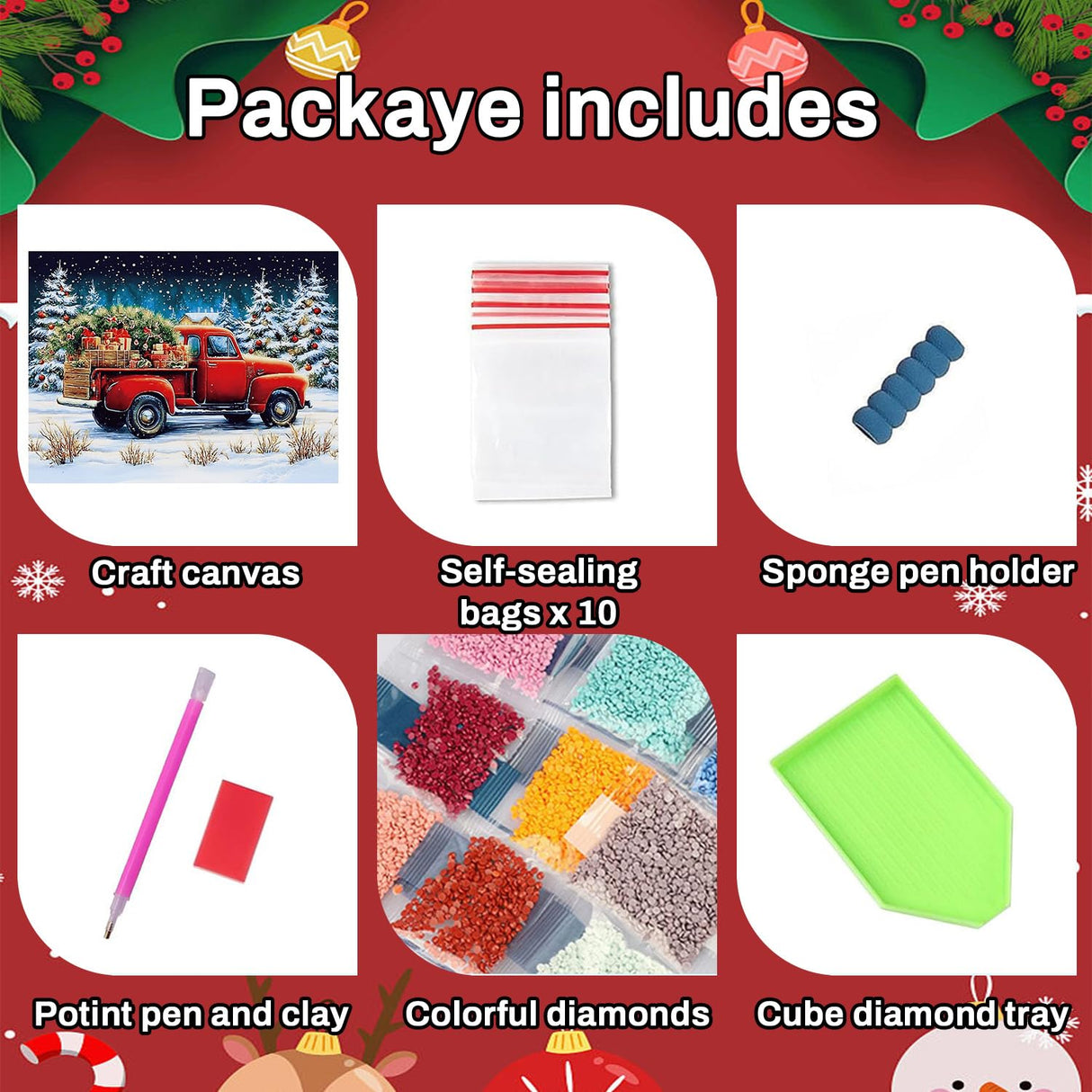 Christmas Truck Diamond Art Kits for Adults - Christmas Truck DIY 5D Diamond Painting Kit for Adults Home Decor Crafts - 12x16Inch HITO