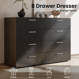 GODECOR 8 Drawer Dresser for Bedroom, Black Chest of Drawers, Wooden Bedroom TV Stand, Large Dresser Storage Chest with Deep Drawers, Living Room Furniture, 55.1" GODECOR