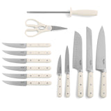 MARTHA STEWART Eastwalk 14 Piece High Carbon Stainless Steel Cutlery Kitchen Knife Block Set w/ABS Triple Riveted Forged Handle Acacia Wood Block - Linen White Martha Stewart