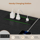 BTHFST TV Stand for 65 70 Inches TV with LED Lights & Power Outlets, Entertainment Center with Open Shelves & 6 PU Fabric Drawers, TV Media Console Table for Living Room, Bedroom, Black BTHFST